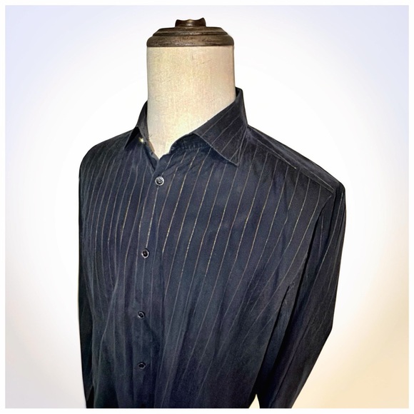 Versace Men’s Black Gold Pinstripe Dress Shirt | Medusa Buttons | Luxury | XL - Picture 7 of 14